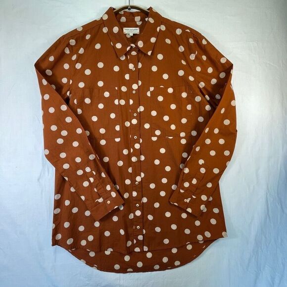 Chinti & Parker Brown White Polka Dot Long Sleeve Button Up Shirt Size Large - Picture 1 of 9
